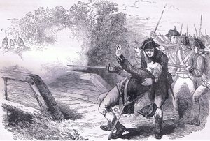 Death of Isaac Davis, illustration from Cassells History of the United States published by Cassell, Petter & Galpin, c.1900 by American English school