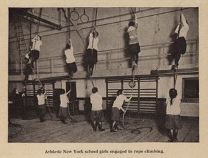 Athletic New York school girls engaged in rope climbing by American Photographer (after)