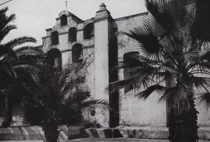 California: Bells of Mission San Gabriel, founded 1771, on the slopes of poppy-clad foothills near Pasadena by American Photographer (after)