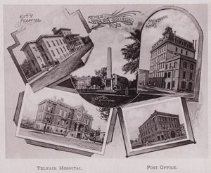 City Hospital; Johnson Square; Greene Monument; Morning News, Telfair Hospital, Post Office by American Photographer (after)