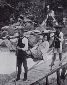 Japanese lady crossing the Daiya River near Nikko by American Photographer (after)