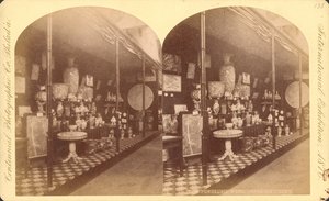 Collection of Japanese vases, urns, and screens, Japanese Court, Centennial International Exhibition by American Photographer