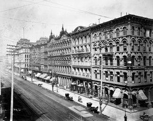 East side of State Street looking North from Madison Street, Chicago, c.1878 by American Photographer