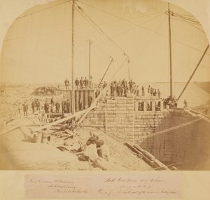 South Gate House of the New Reservoir, Central Park, during construction by American Photographer