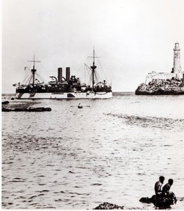 The USS Maine Entering the Port of Havana, Cuba, 1898 by American Photographer