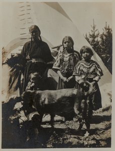 Woman, Two Girls and a Child with Dog, ca. 1900