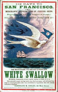 112 Days to San Francisco Poster Advertising Merchants Express Line of Clipper Ships, White Swallow