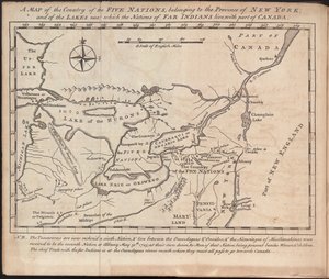 A Map of the country of the Five Nations, belonging to the province of New York; and of the lakes near which the nations of far Indians live, with part of Canada, by Cadwallader Colden by American School