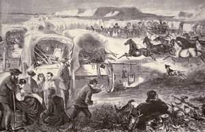 A Wagon Train Formed into a Corral on the Oregon Trail by American School