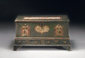 A Paint Decorated Lift-Top Dower Chest, Inscribed Susana Scheblern, Probably Lancaster County, Pennsylvania, 1790 by American School