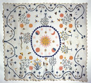Applique quilt with Sun, Moon, Stars and the Garden of Eden, from Arkansas, c.1850-80 by American School