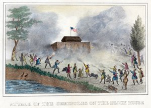 Attack of the Seminoles on the Block House, pub. 1836 by American School