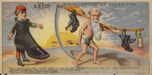 Boy in Boot Speaking to Old Father Time