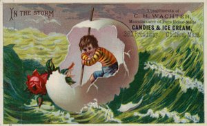 Boy Riding the Waves in Broken Egg Shell, In The Storm by American School