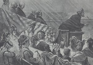 Brigham Young Watched by His Many Young Wives While Preaching at the Great Mormon Tabernacle, Utah