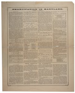 Broadside Regarding Recruitment of African Americans and Celebrating Emancipation in Maryland, Ringwalt & Brown, c.1 November 1864 by American School