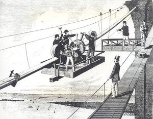 Brooklyn Bridge Under Construction in 1876, Braiding the Suspension Cables by American School