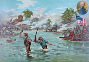 Col. Funston and 20th Kansas Volunteers crossing the River at Calumpit, April 26th 1899, pub. 1899