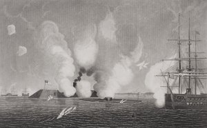 Combat between the Confederate CSS Virginia and the Union USS Monitor on March 9th 1862 at Hampton Roads, Virginia by American School