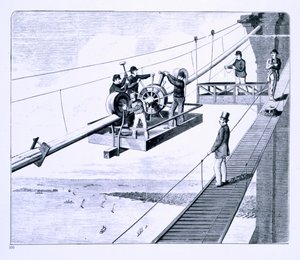 Construction of Brooklyn Bridge, New York by American School