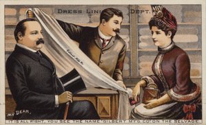 Couple Purchasing Dress Lining Fabric from Department Store by American School