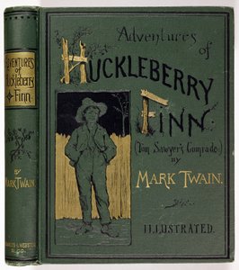 Cover of Adventures of Huckleberry Finn by Mark Twain, first American edition by American School