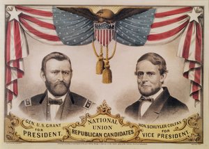 Electoral poster for the U.S.A. Presidential election of 1868 depicting Ulysses S. Grant and Schuyler Colfax