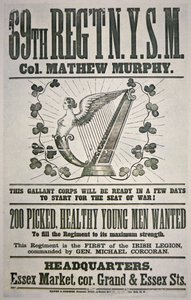 Federal recruiting poster for 69th Regiment, appealing to Irish immigrants by American School