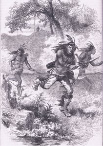 Flight of the Indians after the massacre, illustration from Cassell