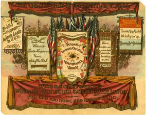 For God and Home and Native Land... Womans Christian Temperance Union, Battle Flags of the White Ribbon Army, 1885 by American School