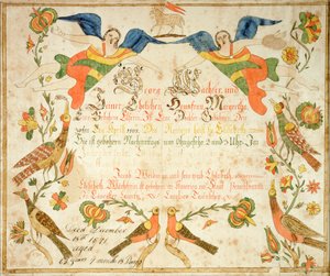 Fraktur for the Birth and Baptismal Certificate for Elizabeth Wachter (1808-71) 1808 by American School