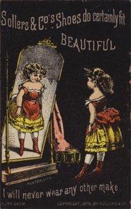 Girl Looking in Mirror at Red Boots by American School