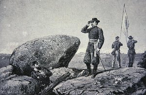 General G.K. Warren at the signal station on Little Round Top, Battle of Gettysburg by American School