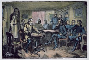 General Robert E. Lee surrenders to General Ulysses S. Grant at Appomattox Courthouse, 9th April 1865