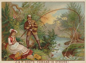 Gentleman Fishing on Riverbank by American School