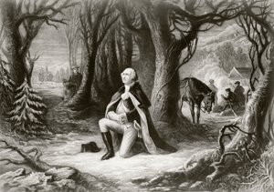 George Washington Prays at the American Revolutionary War Encampment of Valley Forge During the Winter of 1777-78, After a Painting by Henry Brueckner by American School