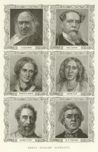 Great English Novelists, R Blackmore, Charles Dickens, Charlotte Bronte, George Eliot, Bulwer-Lytton, W M Thackeray by American School