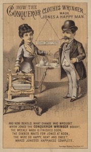 Happy Couple Admiring Conqueror Clothes Wringer by American School