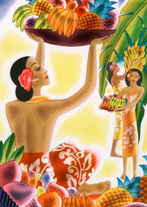 Hawaiian Women Harvesting Fruit by American School