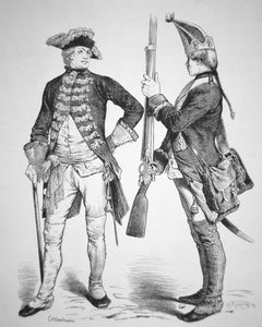 Hessian soldiers of 1770, in their uniforms from the American Revolutionary War