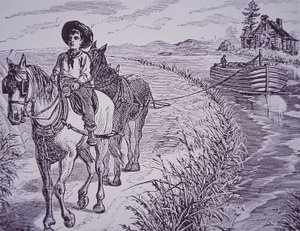 Horses Pulling Canal Boat on Towpath, Erie Canal by American School