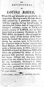 Introduction page to The Adventures of Louisa Baker printed by Luther Wales, New York, 1815 by American School