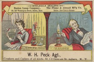 Lady and Gentleman Reading by Oil Lamp Light