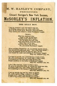 M.W. Hanleys Col presenting Edward Harrigans latest N.Y. Success, McSorleys Inflation [theatre card]. Verso, c.1882 by American School