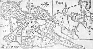 Map of Boston, printed in Bickerstaff
