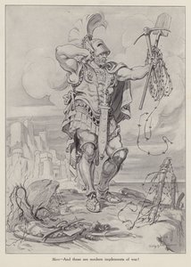 Mars, the Roman God of War Holding Shovels and Barbed Wire Used in Trench Warfare by American School