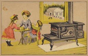 Mother and Children Eating Next to Stove