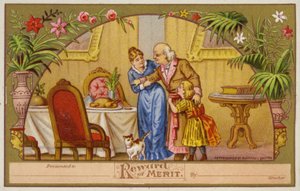 Mother and Daughter Helping Grandfather to the Dinner Table by American School