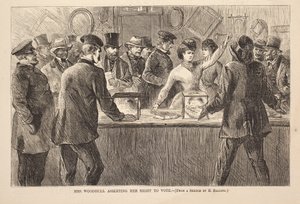 Mrs. Woodhull Asserting Her Right to Vote, engraving from Harper’s Weekly, November 25 by American School