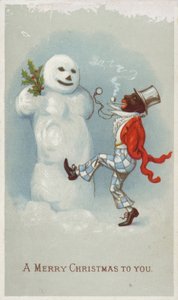 Negro and Snowman Christmas Card by American School